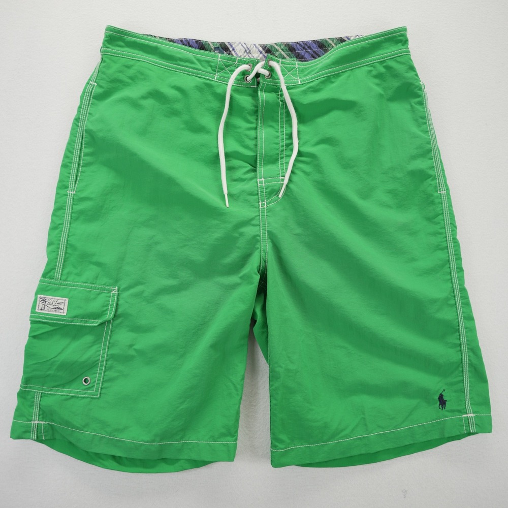 Polo Ralph Lauren Mens Green Cargo Swim Trunks Board Shorts Mesh Lined Size M
